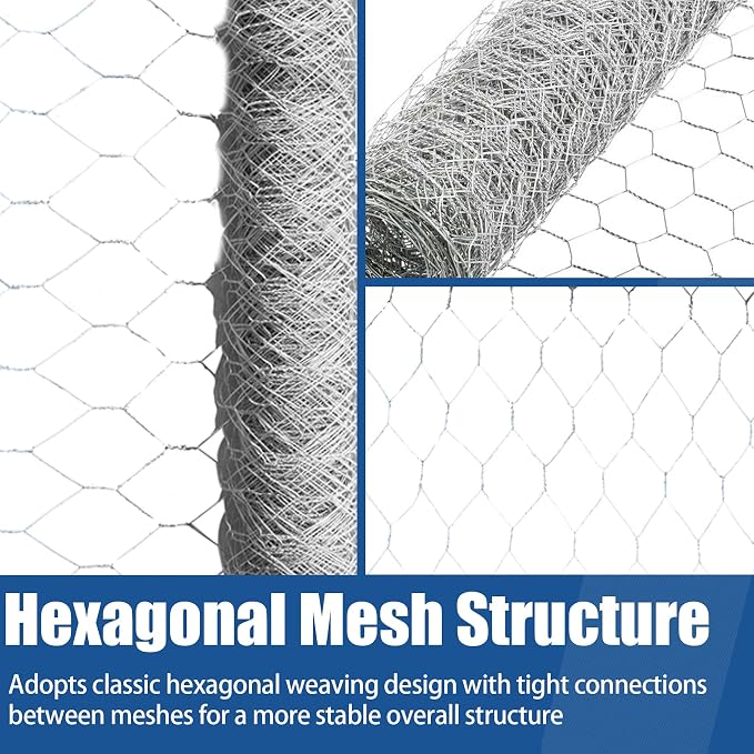 WFLNHB Hexagonal Chicken Wire Poultry Netting Galvanized Mesh Garden Fence Barrier Fence Mesh Roll 6Feet x 50Feet
