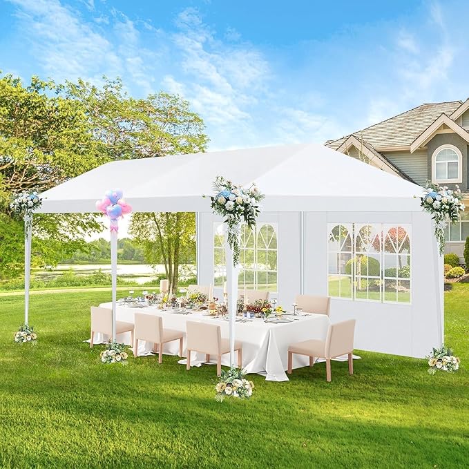 HOTEEL 10x20FT Party Tent with 6 Removable Sidewalls for Parties, Waterproof Carpas para Fiestas, Weddings, BBQ, Outdoor Large Event Canopy, Patio Camping Gazebo, White