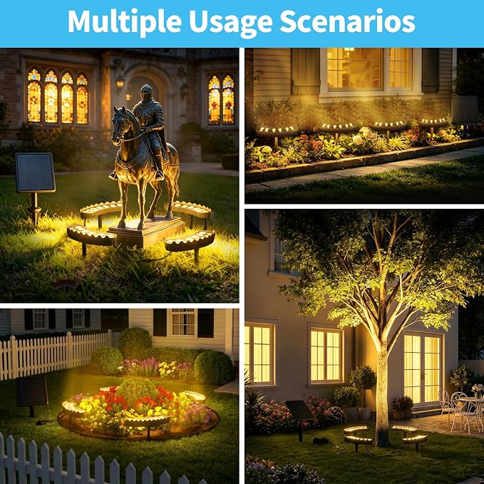 Solar Ring Tree Lights Outdoor, 3000K Solar Aluminum Palm Tree Uplights, 48 LEDs & 4000mAh Battery, IP65 Waterproof, Upgraded Landscape Spotlights with USB Port for Garden, Yard (Warm White)