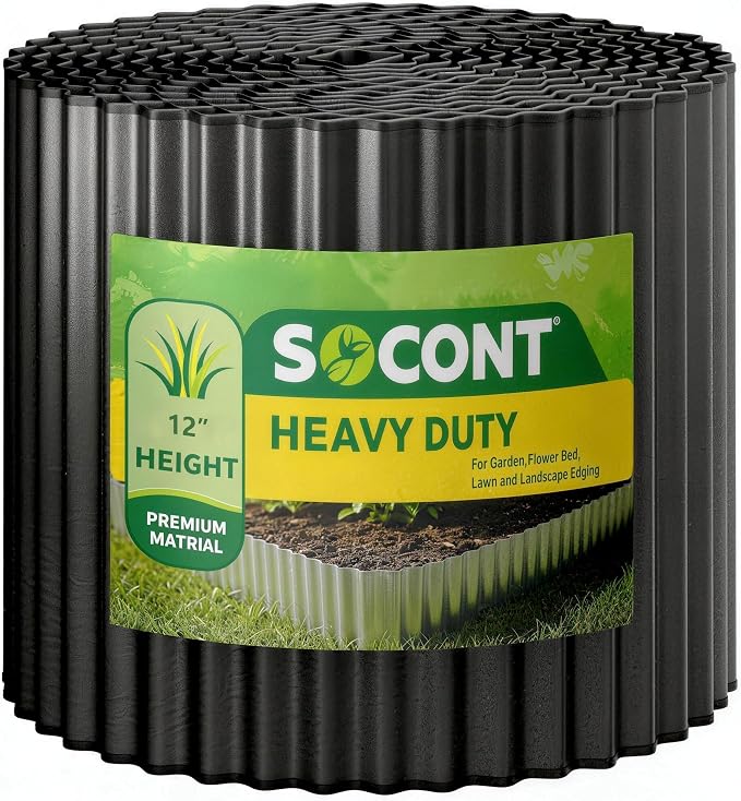 Corrugated Metal Garden Edging, 12"×50Ft Durable Landscape Border for Garden, Lawn, Flower Beds and Paver Edging (Black)