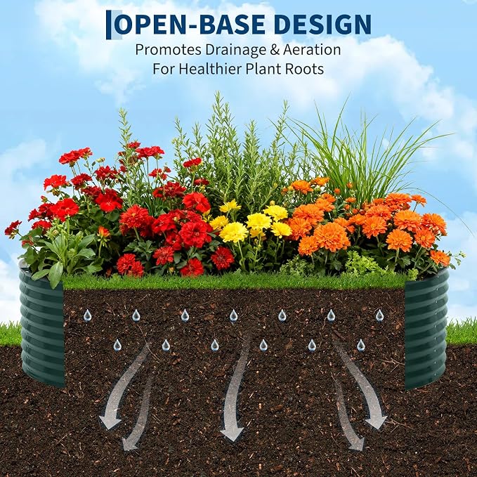Garvee Galvanized Raised Garden Bed Large Oval Kit with Cover Zippered Screen Doors, Open Base Design, Thick Steel, Easy Assembly, Planter Box for Vegetables, Flowers (Dark Green, 8x4x2 ft)