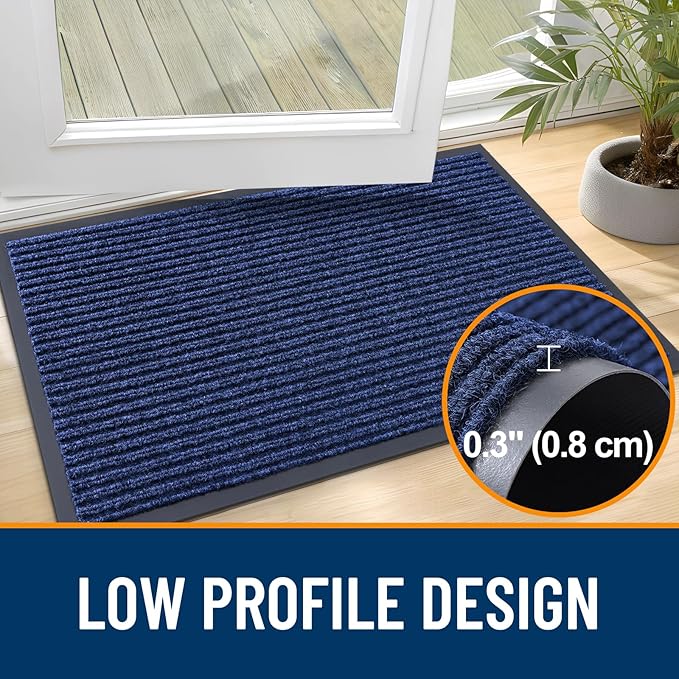 OLANLY Front Door Mat Indoor Outdoor Entrance, 2-Pack 71 x 47 Inch, Waterproof Heavy Duty Doormat, Fade Resistant, Low Profile, Easy Clean Patio Porch Welcome Floor Mats for Entry, Blue