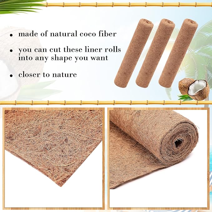 Jetec Coconut Liners for Planters, 24x 140 Inch Natural Coco Planter Roll Liner for Hanging Basket, Reptile Carpet, Fiber Mat, Garden Decoration, Animal Pet Reptile Pad