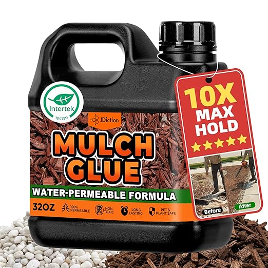 JDiction Mulch Glue for Landscaping – 32OZ Gravel Binder, Rubber Mulch Stabilizer, Concentrated Rock Glue for Landscaping, Intertek Certified Safe, Weather Resistant Mulch Adhesive, Lasts up to 2 Year