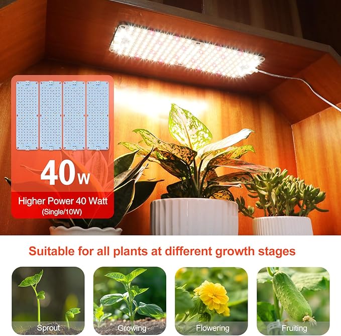 4-Pack Panel Grow Lights for Indoor Plants, FECiDA 2026 LED Plant Grow Light for Under Cabinet Plants, Full Spectrum Growing Lamp with 4,8,12,16,20 Hr Timer, Free Linking