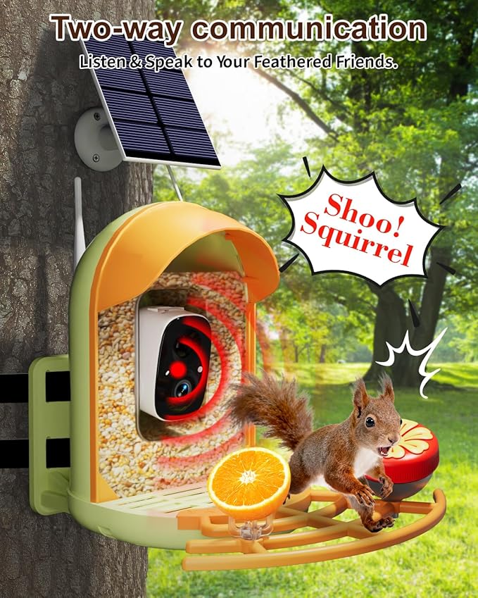 Bird Feeder with Camera, 2K HD Camera Birds Feeder with AI Recognition, Solar Powered Birdfeeder Cam with Night Vision, IP65 Outdoor Backyard Birds Watching, Gift for Bird Lovers – Light Green