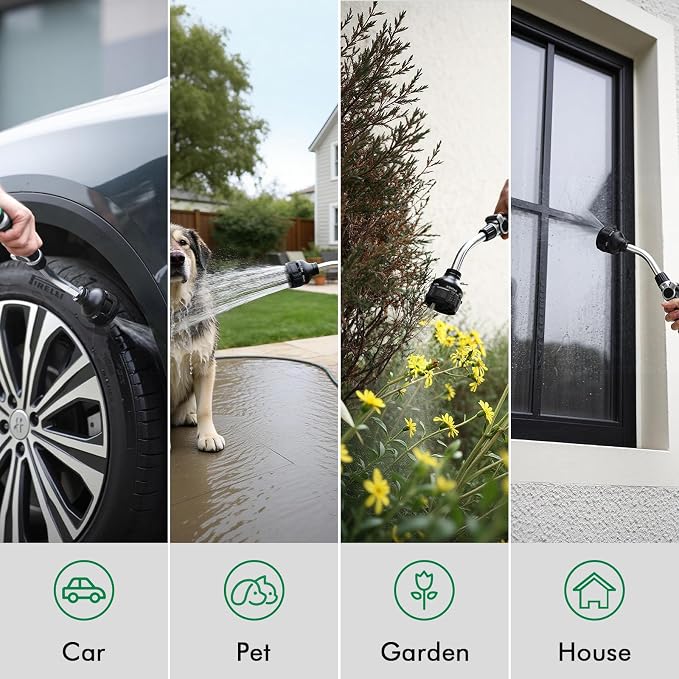 RESTMO Watering Wand, Heavy Duty Metal Garden Hose Wand for Outdoor | 2-in-1 Twist Control, 9 Spray Patterns, TPR Rubber Coating, Thumb Control, Ideal to Water Hanging Baskets and Shrubs, Black
