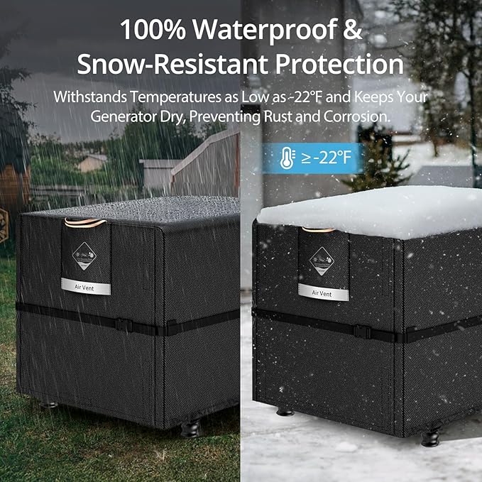 QH.HOME Waterproof Generator Cover 32x24x24 inch ,900D Heavy Duty Oxford with Secure Windproof Buckle- for Most Generators 5000-10000 Watt, Black