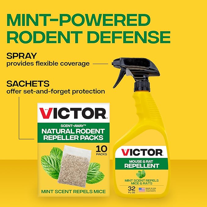 Victor Scent-Away Mouse Repellent Pouches with Peppermint Oil - Natural Rodent Repeller for Indoor and Outdoor Use, 10 Pack M805B-2SR