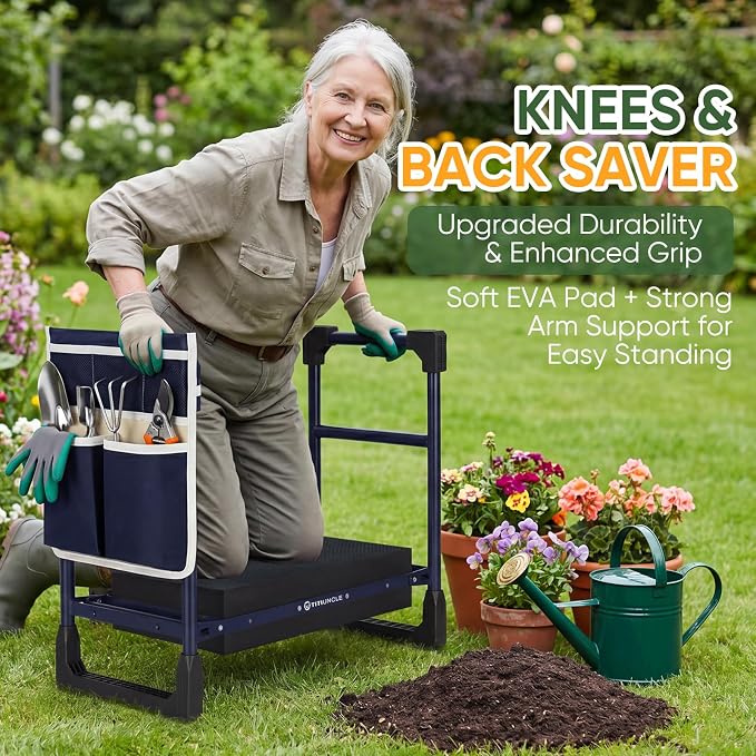 Garden Kneeler and Seat, Heavy Duty Anti-Tip Foldable Gardening Stool Bench Kneeler with Widened Thicken Kneeling Pad & Tool Bag, Gardening Gifts for Seniors, Gardeners, Women, Men, Fathers
