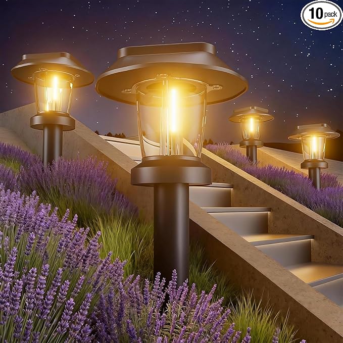 Solar Pathway Lights Outdoor - 10 Pack Solar Powered Garden Lights Waterproof IP65, Decor Landscape Lighting with Three Lighting Modes for Yard, Lawn, Walkway, Driveway, Warm White