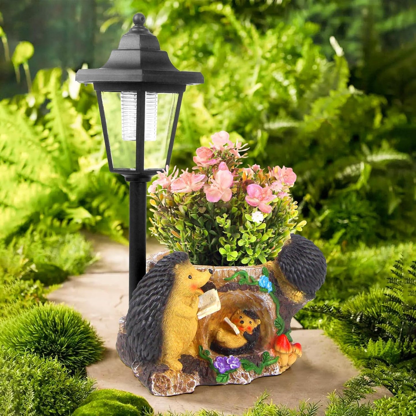 Solar Garden Statue Hedgehog Figurine,Flower Pots Planters Pots for Succulent,Garden Sculpture for Patio Balcony Yard Lawn Decor,Unique Gift for Dad Mom Grandma