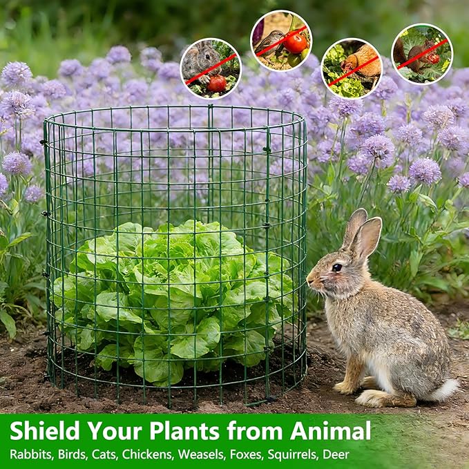 4 Pack Plant Protectors from Animals, 12''x14'' Metal Plant Cages for Outdoor Plants, Garden Plant Protector with Stakes & Zip Ties, Keep Rabbits Squirrels Out, Plant Cage for Flowers Vegetables