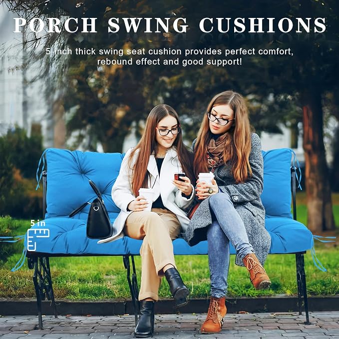 Porch Swing Cushions Outdoor, 5 Inch Thick Waterproof 2-3 Seater Replacement Swing Cushion with Backrest and Anti-Slip Ties, Perfect for Porch, Patio, Garden, Outdoor Bench Furniture, 40×40×5 Inch