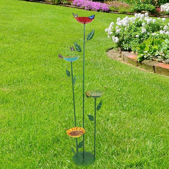 DREAMSOUL Metal Bird Bath witn Bee Feeder, 4 Pack Bee Watering Station Small Bird Bath for Birds, Bees, Butterflies