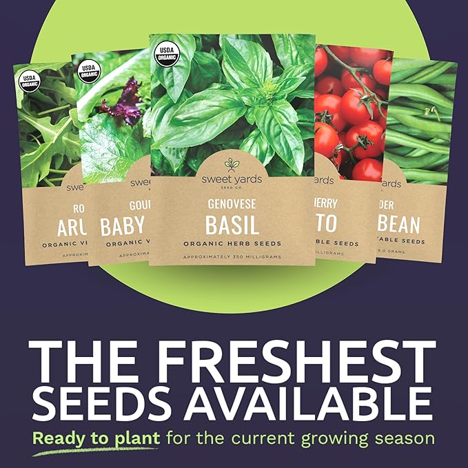 Organic Seeds Essential Variety Pack - 10 Individual Packs - 2026 Season - Summer Squash, Cherry Tomatoes, Arugula, Broccoli and More! for Indoor & Outdoor Planting (Non-GMO, Certified Organic)