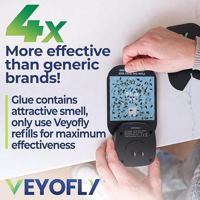 VEYOFLY Fly Trap Indoor, Fruit Fly Traps for Indoors, (2 Device + 6 Refills) Gnat Traps for House Indoor, Fly Catcher Indoor, Plug in Light Flying Insect Trap, Bug Light Killer, Fly Trap