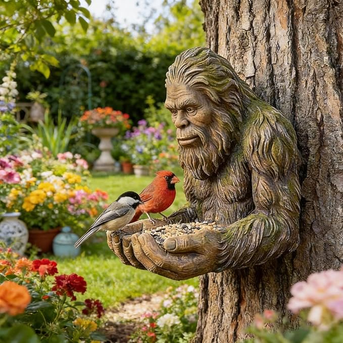 Bigfoot Bird Feeder, Funny Hanging Bird Feeder for Outdoors, Waterproof Tree-Mounted Outdoor Sculpture Feeders with Hidden Hook, for Courtyard Art Decoration Garden Decor Tree Garden Hugger