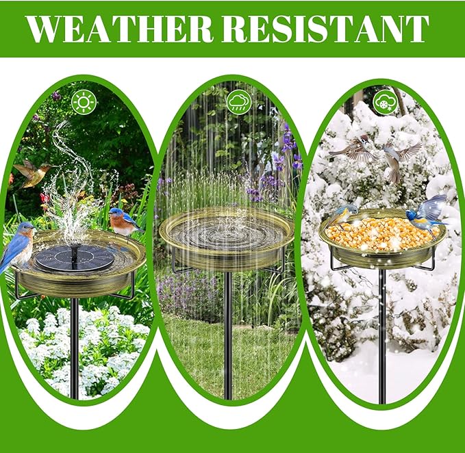 Freestanding Birdbaths Bowl Outdoor, Standing Garden Bird Bath Bird Feeder Bowl, Detachable Decoration Spa Birdfeeder for Garden Patio Yard Lawn (Retro Gold)