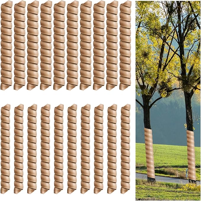Wesiti 20 Pcs Tree Trunk Protector Plastic Spiral Trunk Tree Wrap Guard Bark Tube Protectors to Protect Bark Saplings from Deer Cats Rodents Rabbit Mowers (Light Brown)