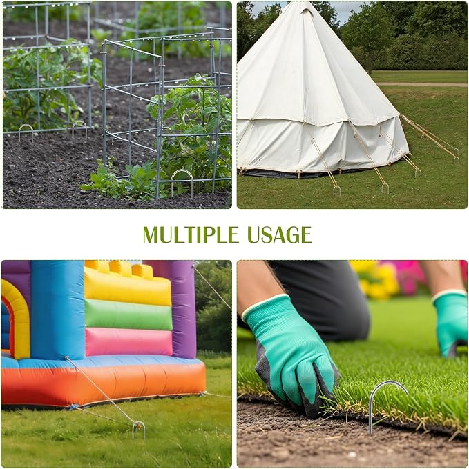 Whonline 200 Pack Landscape Staples 6 Inch, Galvanized Round-Top Garden Stakes Tent Stakes Heavy Duty 11 Gauge U Pins Ground Lawn Staples for Weed Barrier Fabric, Fence, Irrigation Soaker Drip Hose