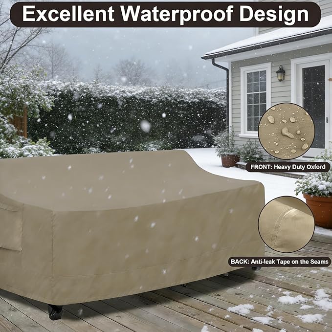 PureFit Outdoor Couch Cover Waterproof Patio Sofa Furniture Covers, 3-Seater Outdoor Cover with Air Vent and Handles, 78W x 35D x 35H Inches, Camel