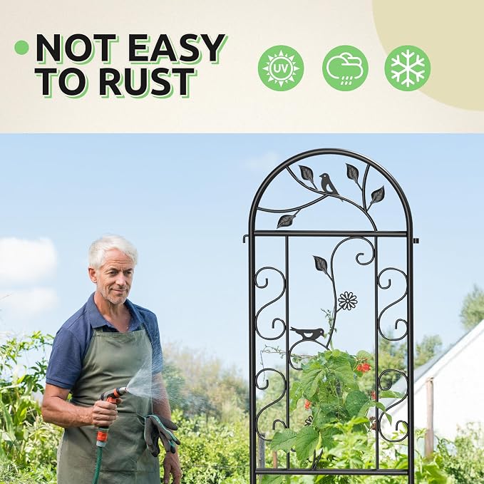 4 Pack 87x20in Garden Trellises, Daisy & Bird Black Metal Coated Rustproof Trellis for Climbing Plants Outdoor, Roses, Vegetables, Vines, Cucumbers