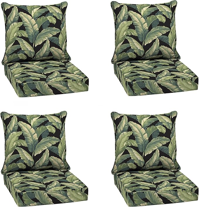 Arden Outdoor Deep Seat Cushion Set (4-Pack), 24 in x 24 in, Weather-Proof, Rain-Proof, Fade Resistant Patio Cushion for Chair, Sofa, and Couch Onyx Cebu