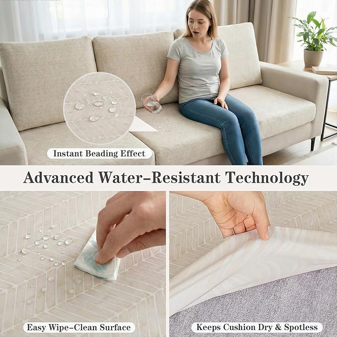 8 Pack Outdoor Cushion Covers Water Resistant High Stretch Fit Patio Cushion Covers 180g Couch Seat Slipcovers Machine Washable Pet & Kids Friendly Home Refresh 20-27 Inch, Beige