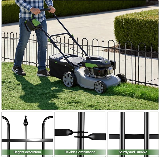 24.3ft(L) x 24in(H) 10 Panels Metal Decorative Garden Fence, No Dig Animal Barrier Fence, Garden Border Fence Panels with Ground Stake, for Pets, Flower Bed, Yard, Patio