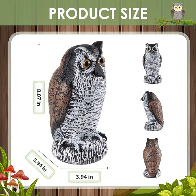 Fake Owl Decoy to Scare Birds Away, Plastic Garden Owl Scarecrow for Garden, Waterproof Owl Statue for Courtyard Orchard Doorway Roof Owl Decor 3 Pack