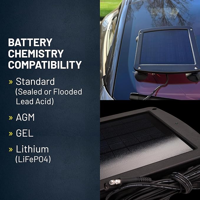 Battery Tender 5 Watt Solar Panel 12V Battery Charger with Charge Controller - IP67 Weatherproof - Windshield Mountable for Motorcycles, Cars, SUVs and Campers - 021-1171