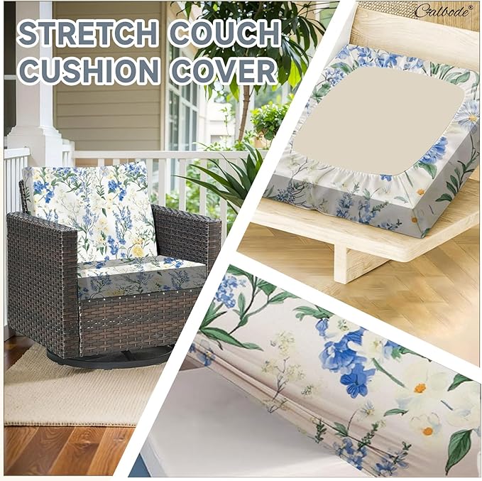 CALBODE 8 Pcs Stretch Outdoor Seat Cushion Covers, Washable Chair Seat Cover for Patio Furniture Cushions Soft Indoor and Outdoor Couch Cover Replacement (Bluebell, Cover Only)