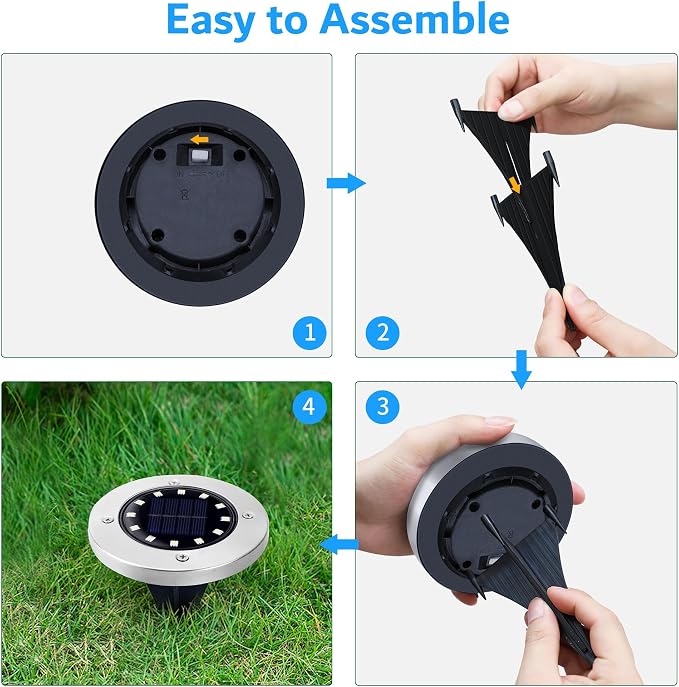 Biling Solar Ground Lights Outdoor 12 Packs, Bright 12 LEDs Solar Lights Outdoor Waterproof for Yard Walkway Garden Driveway (Warm White)