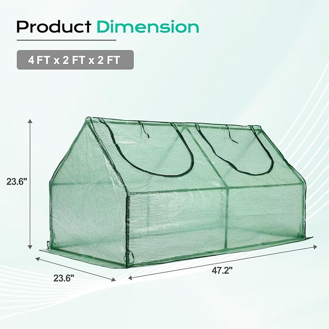BPS 4x2x2 ft Mini Greenhouse with Green PE Cover UV-Protected Roll-Up Zipper Windows, Ideal for Indoor or Outdoor Use on Raised Garden Beds