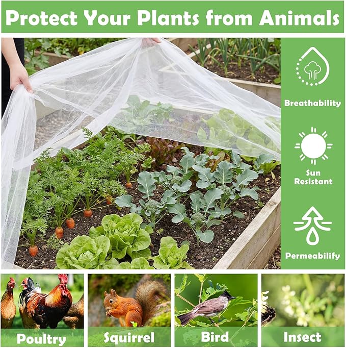 Garden Insect Netting for Raised Beds Extra Large Fruits Tree Netting Pest Barrier White Ultra Fine Mesh Row Bed Covers Net for Vegetable Fruit Protection from Insect Bird Animals(15 x 50 ft)