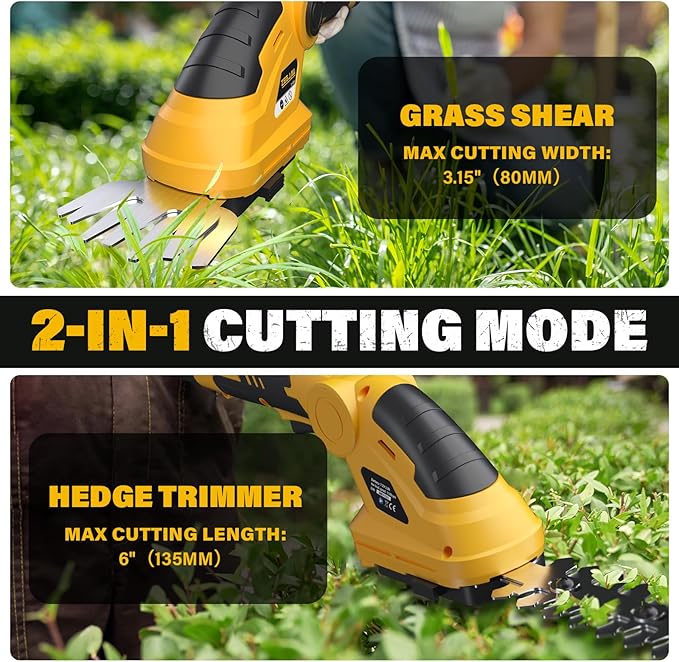 ZEGJAW 7.2V Cordless Hedge Trimmer & Grass Shears, 2 in 1 Electric Handheld Shrub Trimmer, Lightweight Rechargeable Bush Trimmers for Yard, Lawn, Garden
