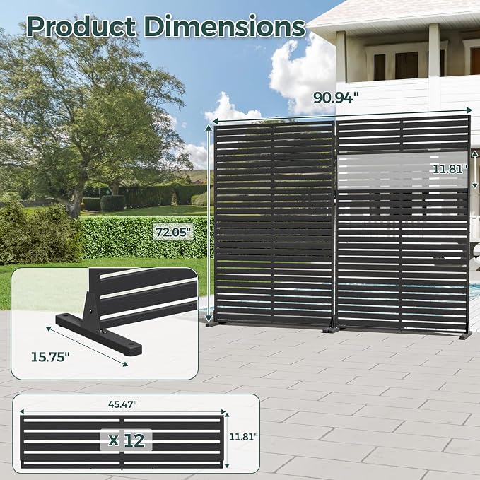 Privacy Fence Screen Outdoor Freestanding Privacy Panel, 72" H×47" W HDPE Decorative Panels with Stand, Room/Garden Divider, Outdoor Privacy Screen for Patio,Deck, Balcony, Pool