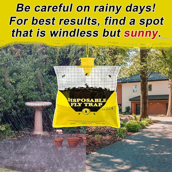 Glovv Fly Traps Outdoor Hanging with Fly Bait, 12 Pack Disposable Bags Hunter Ranch Trap, Flies Control Bug Catcher Killer Repellent for Stable Horse Barn & Farm