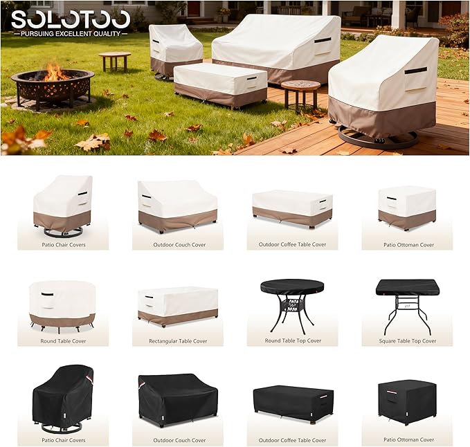 Patio Chair Covers Waterproof Heavy Duty Patio Furniture Covers, 35W x 37D x 36H Inches Swivel Outdoor Chair Cover 2 Pack (Beige)