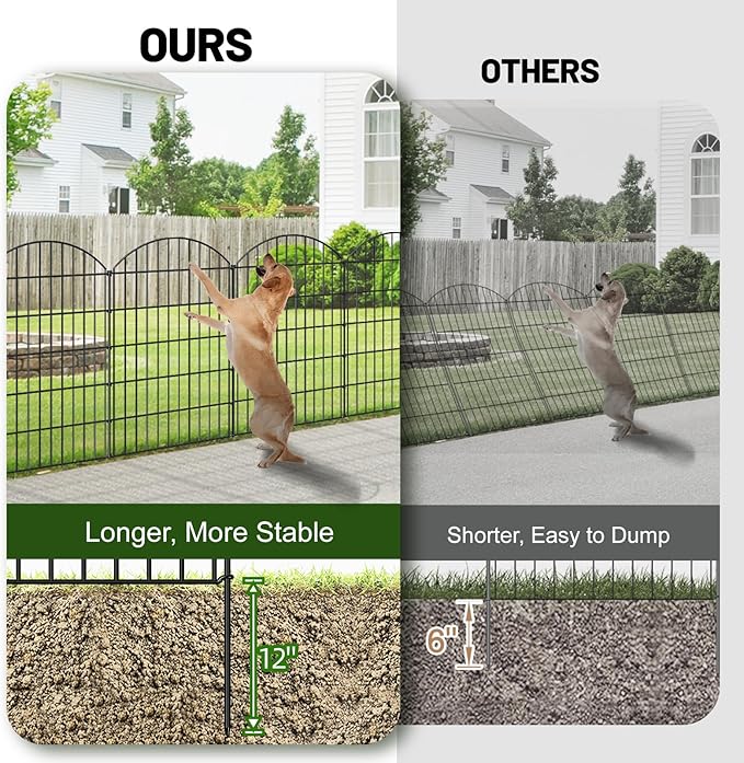 FOREHOGAR Metal Garden Fence 42in (H) x 23.3ft (L), 10 Panels + 11 Stakes Dog Fence Border Fence Animal Barrier, No Dig Garden Fencing for Yard Flower Bed Lawn Patio Outdoor, CTW4210 Black