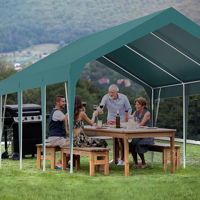 10'x20' Heavy Duty Carport Outdoor Car Canopy UV Resistant Waterproof Party Tent All-Season Portable Garage Gazebo Shelter for Car, Storage Shed, Green