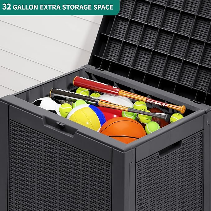 YITAHOME 32 Gallon Rattan Deck Box, Indoor Outdoor Storage Box for Patio Furniture, Pool Accessories, Garden Tools, Sports Equipment, Waterproof Resin & 30 Gallon Deck Box, Outdoor Storage Box