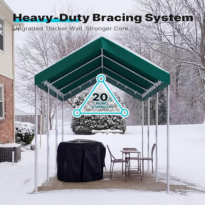 ADVANCE OUTDOOR 10x20 ft Heavy Duty Carport Potable Car Canopy Garage Party Tent Boat Shelter, Adjustable Height from 9.5 ft to 11 ft, Green