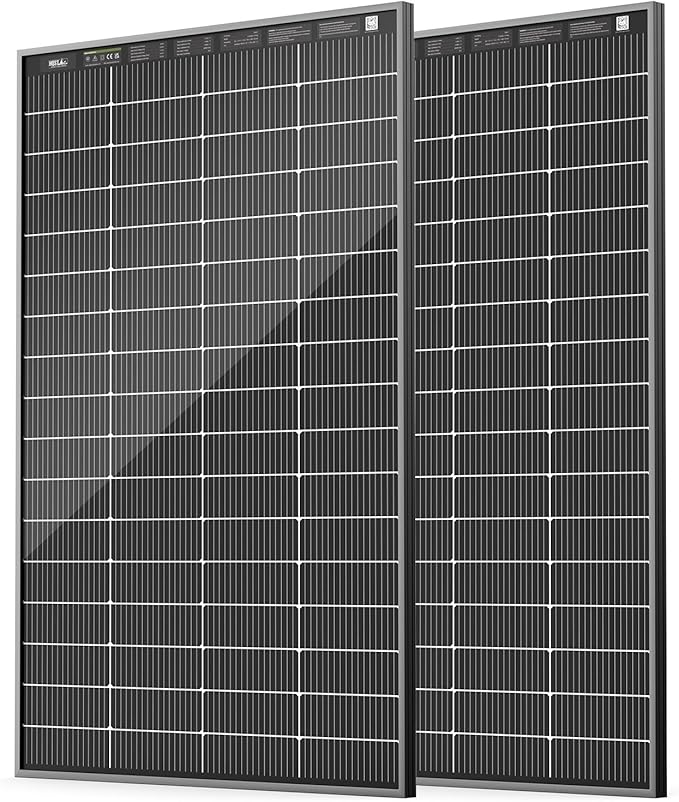 HQST N-Type 16BB 200 Watt Bifacial Solar Panel, Compact & Lightweight Solar Panels with 30 Years Lifespan, up to 25.4% Efficiency, IP65 for RV, Van, Trailer, Marine, Rooftop, Farm, Off Grid- 2 Packs