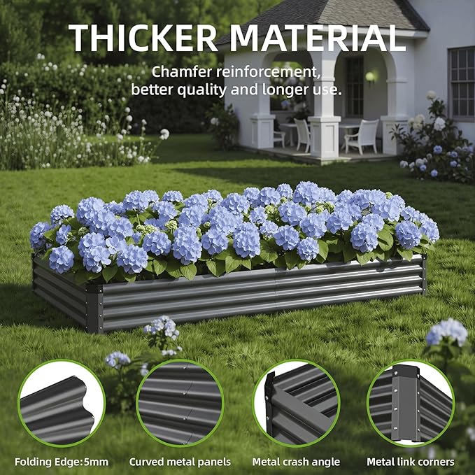 2PCS 6x2x1 FT Rectangle Metal Raised Garden Bed Kit, Elevated Garden Planter Box Outdoor, Large Planters for Outdoor Plants, Flower, Vegetables, Fruit, Herbs (Dark Gray)