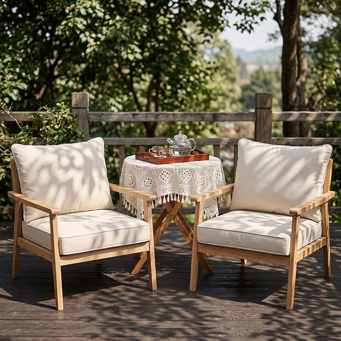 4-Piece Outdoor Patio Cushion Covers, Seat & Back Replacement Set, Covers Only for Patio Furniture, Porch, Deck, Balcony (4Pcs-Beige, 24 * 24 * 4-inch)