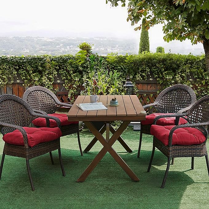 Sweet Home Collection Patio Cushions Outdoor Chair Pads Premium Comfortable Thick Fiber Fill Tufted 19" x 19" Seat Cover, 6 Pack, Red