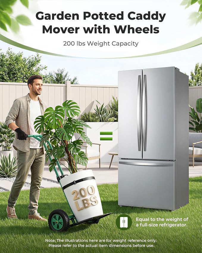 Brightown Plant Caddy with Wheels Heavy Duty, with Adjustable Forks and Grips - 200 lbs Capacity Plant Mover Caddy for Elderly Gardeners | All-Terrain Wheels for Indoor & Outdoor Use, Green