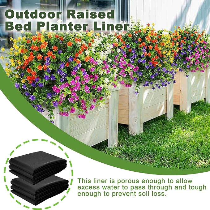 2 Pack Raised Garden Bed Liner, Raised Garden Bed Liner Non Woven, Fabric Planter Liner for Greenhouse Vegetable Gardening, Cuttable Plant Liner with Soil Containment & Water Drainage